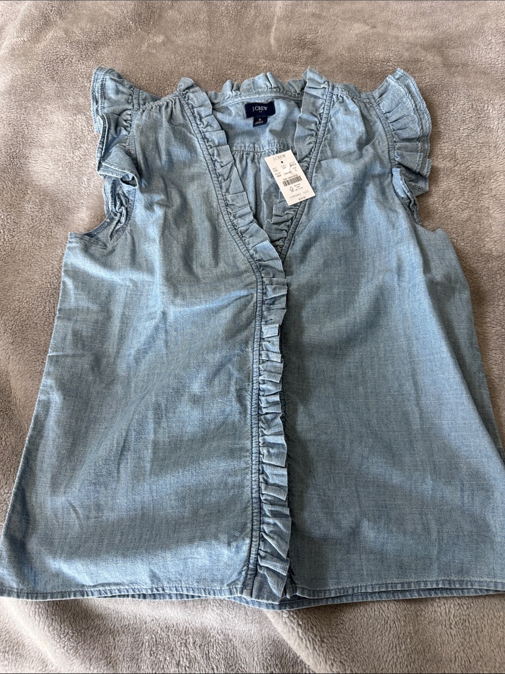 J. Crew Light Chambray Ruffle Sleeveless Top - Pale Blue Small